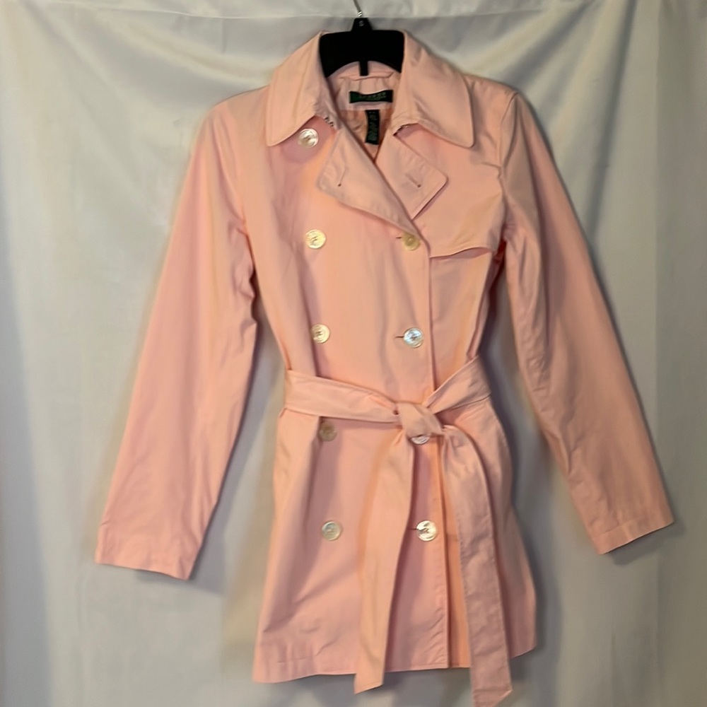 Women’s Ralph Lauren Petite/Small baby pink double breasted belted trench coat
